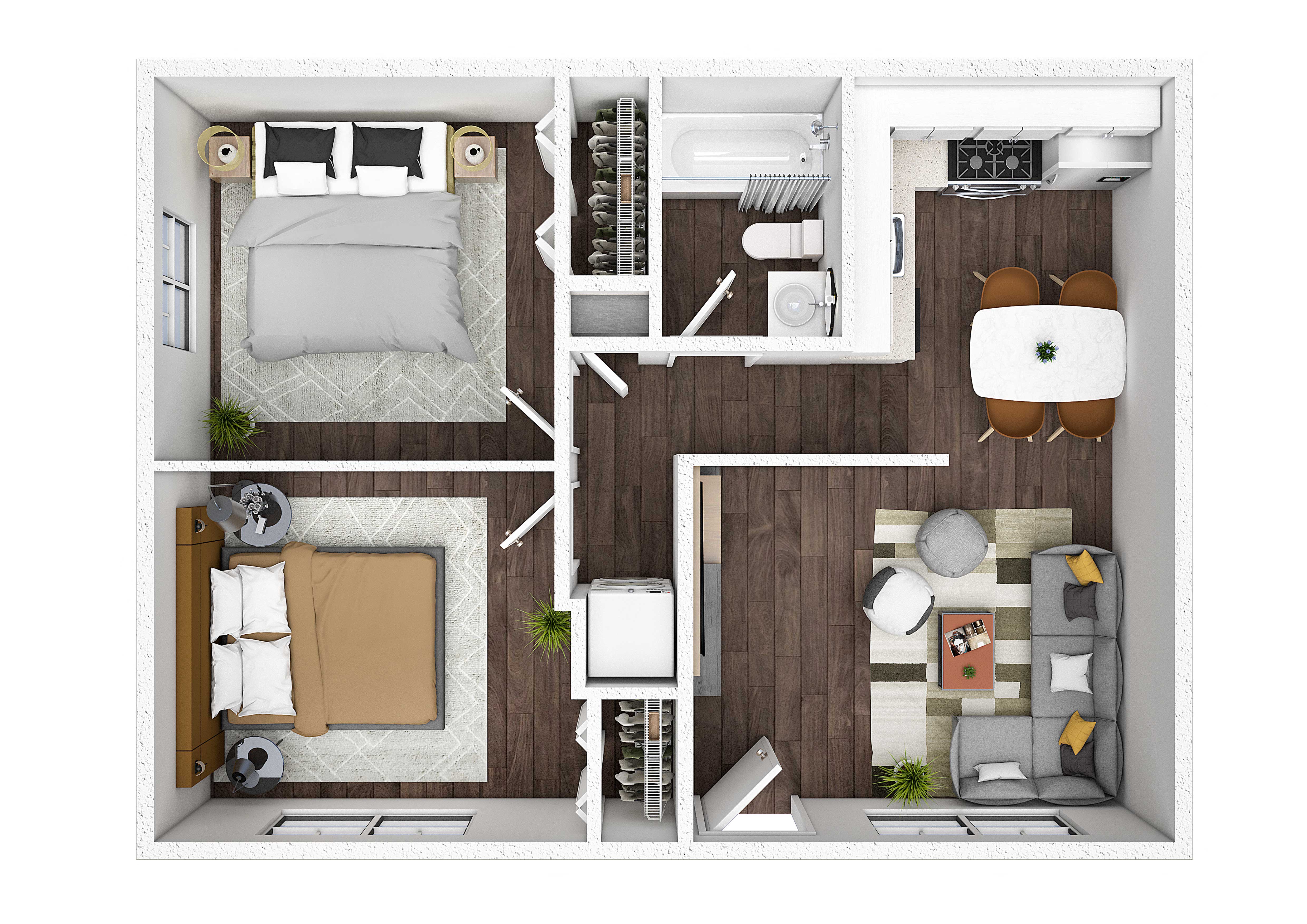 Floor plan for 2 beds, 1 bath, 759 sqft